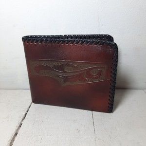 Meeker Made Brown Leather Steerhide Wallet Carved Bi Fold